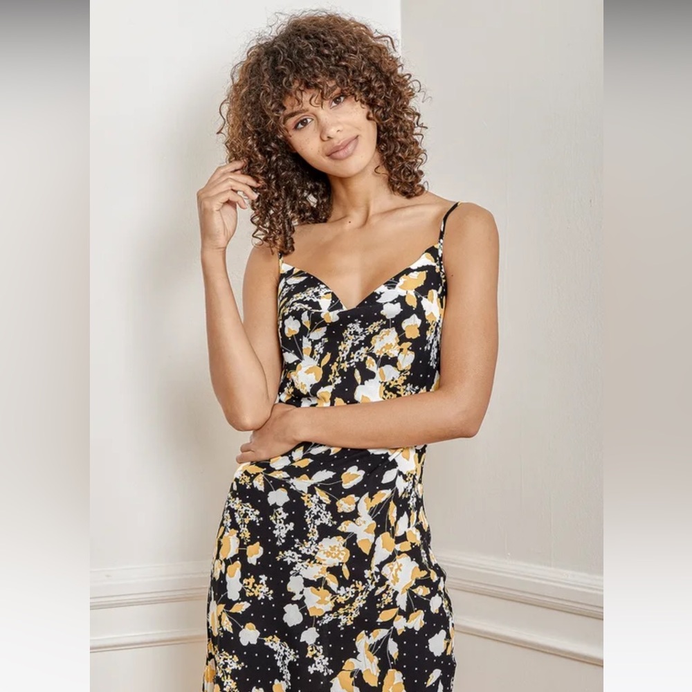 I Wanna Be Yours Black Floral Print Cowl Neck Slip Mini Dress